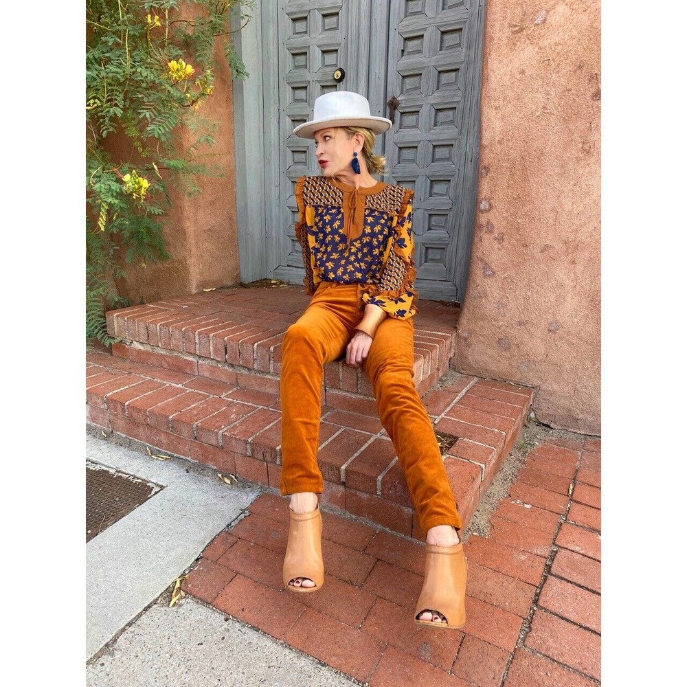 NWT Cabi Floral Harmony Ruffle Boho Blouse 3953 Brown Blue Size Small H14864 - Picture 3 of 12